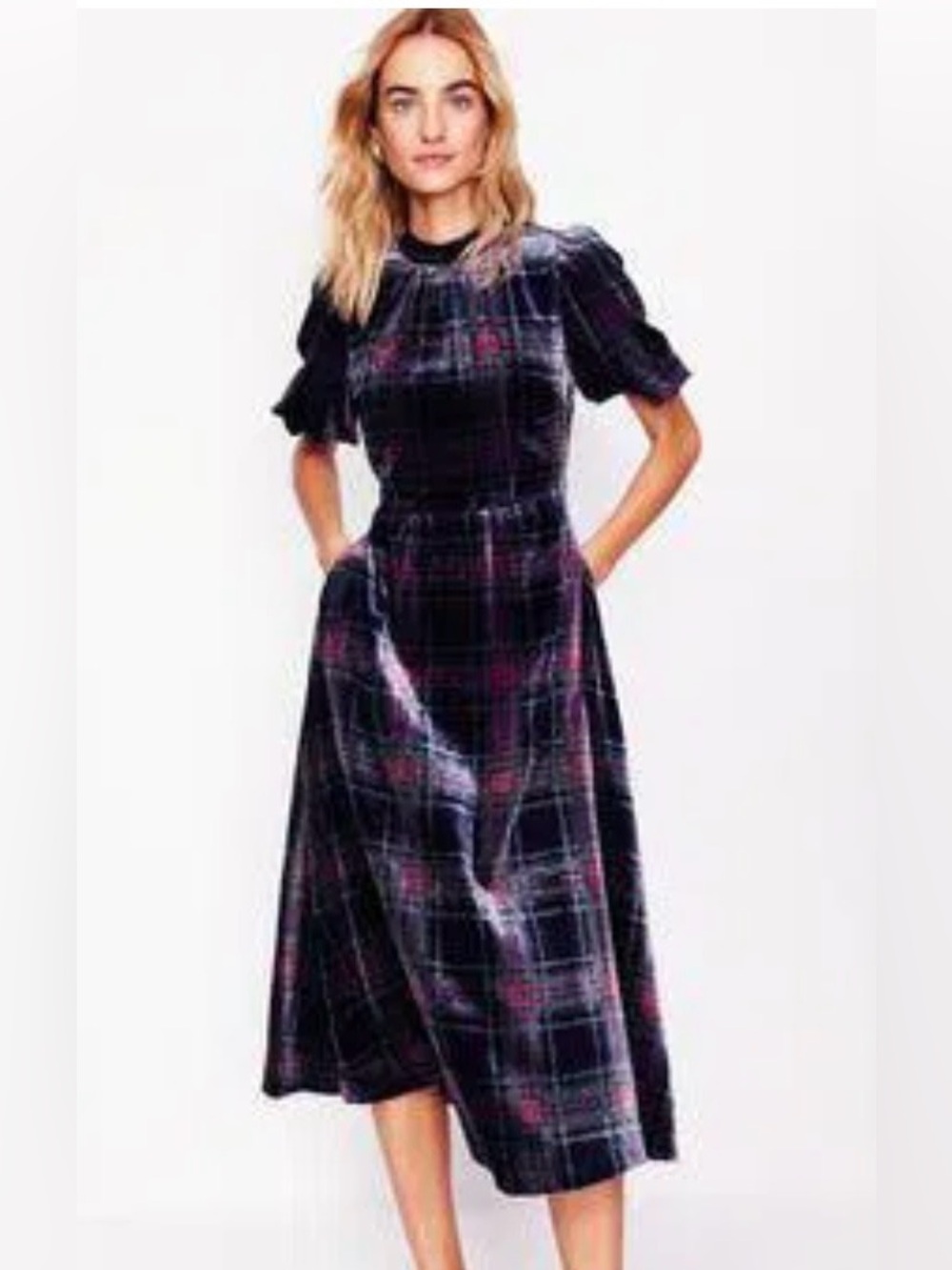 Boden high neck velvet plaid midi dress size 8 nwt style d1095